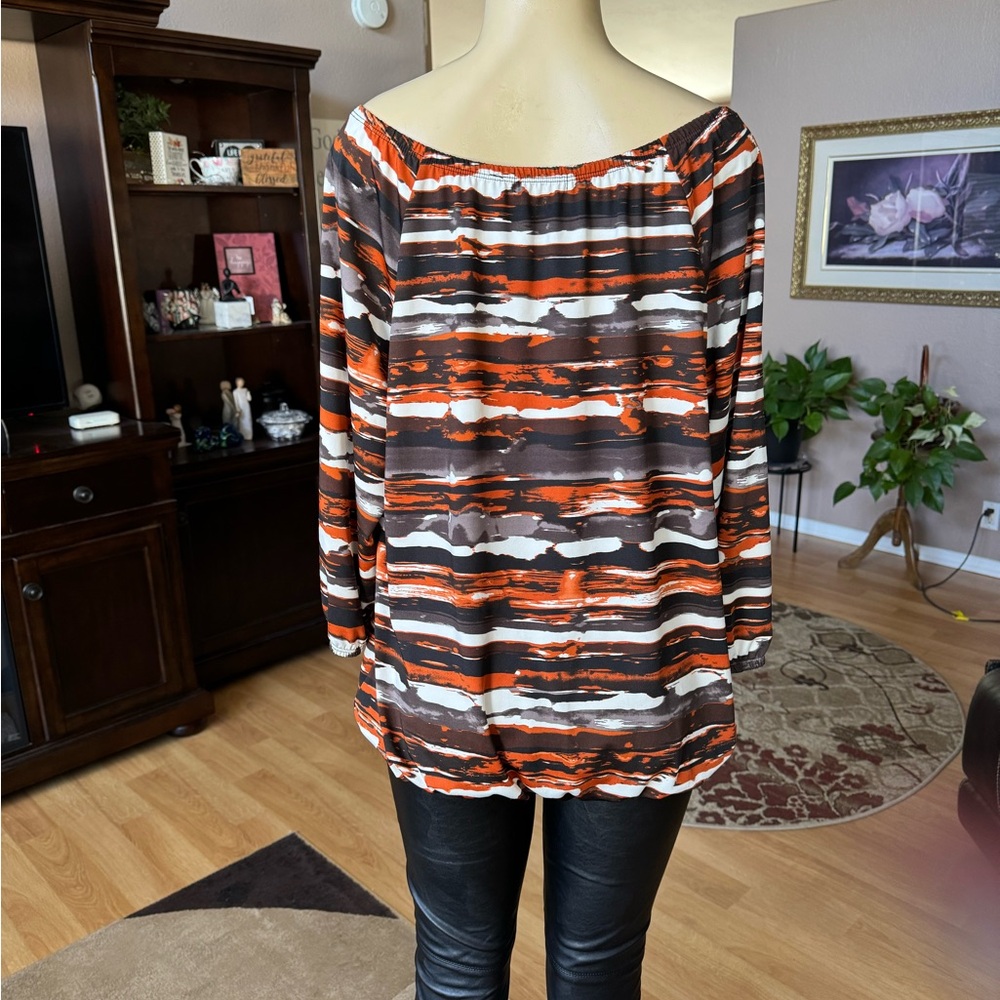 Elementz multicolor 3/4 sleeves Vneck blouse-size L - Picture 8 of 9